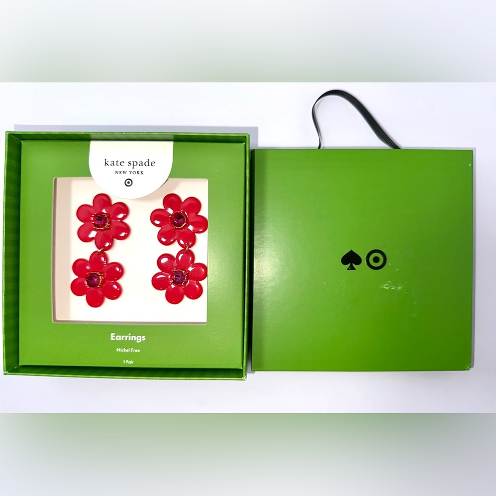 NIB KATE SPADE‎ x TARGET Red Floral Linear Earrings Limited Edition